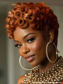Ready to go pixie cut wig finger wave orange