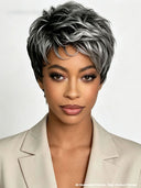 Glueless Wig pixie cut salt and pepper 100% Human Hair