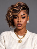 Full lace Pixie cut Wig side part honey 100% Human Hair