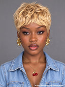 Glueless wig pixie Machine Made honey blonde quick weave 100% Human Hair
