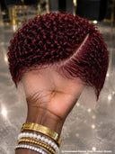 Lace front 13x6 pixie cut  burgundy curly wave wig