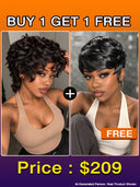 Great Deal Buy 1 Get 1 Free machine made pixie wig straight et finger wave 100% Human Hair