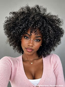 Special Offer Machine Made curly wave with bangs Natural Black 100% Human Hair