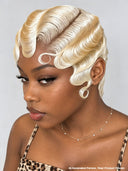 Full lace Pixie cut Wig blonde water wave side part 100% Human Hair