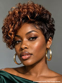 Lace front Pixie cut Wig brown highlight for black woman 100% Human Hair