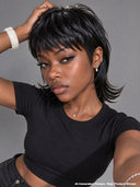 Wig black straight mullet machine made glueless wig 100% Human Hair