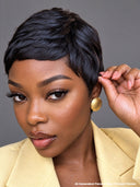Machine Made straight pixie cut wig black 100% Human Hair