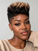 Full lace wig pixie honey highlight for black woman