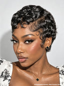 13x4 lace front pixie black quick wavy finger wave 100% Human Hair