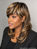 Mullet wig brown with honey highlight machine made 100% Human Hair