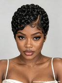 Lace front 13x4 pixie wig finger wave black