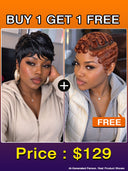Great Deal Buy 1 Get 1 Free machine made pixie wig straight & 13x4 lace finger wave brown 100% Human Hair