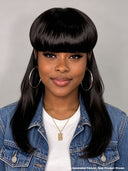 Mullet wig machine made black straight 100% Human Hair