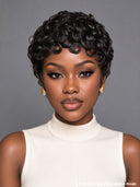 Machine Made finger wave pixie wig chioma black 100% Human Hair