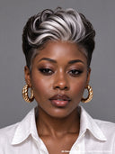 Lace front Wig pixie silver highlight 100% Human Hair