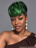 Full lace Pixie cut Wig green highlight straight 100% Human Hair