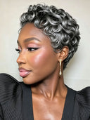 Lace closure 5x5 front salt and pepper pixie cut wig finger wave