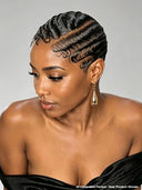 Full lace pixie cut wig side part water wave black