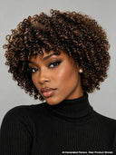 Machine Made Glueless wig curly wave with bangs brown 100% Human Hair