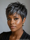 Salt and pepper Glueless Wig pixie  straight