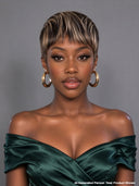 Glueless wig pixie cut wig cute Brown with Honey Highlights 100% Human Hair