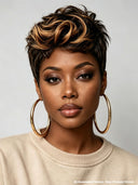 Lace front 13x4 Pixie wig quick weave honey highlight for black women