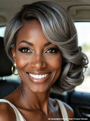 Pixie wig Salt and pepper lace wig lace closure 7x5 lace wavy 100% Human Hair
