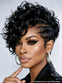 Full lace wig pixie quick weave side part 100% Human Hair