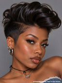 Full lace wig pixie wavy black 100% Human Hair