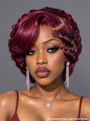 Pixie wig Lace front 13x4 wig burgundy finger wave 100% Human Hair
