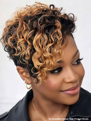 Full lace wig pixie curly wave black 100% Human Hair