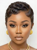 Ready TO Go pixie wig black Machine made Water Ripples 100% Human Hair