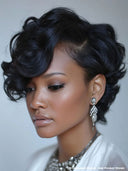 Lace front 13x4 Pixie wig quick weave black 100% Human Hair