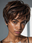 Pixie cut wig ready to wear brown highlight straight 100% Human Hair