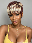 Glueless wig pixie burgundy mxite blonde Machine Made straight 100% Human Hair