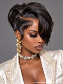 Full lace Pixie Wig Natural Black straight 100% Human Hair