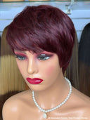 Pixie cut wig machine made 99J# 100% Human Hair