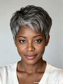 Pixie wig Glueless wig Salt and Pepper straight