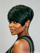 Full lace wig green Highlight Pixie side part