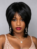 Mullet wig black straight machine made 100% Human Hair