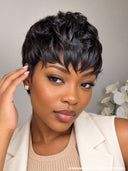 Great Deal 2 wigs +1 FREE Hair Straightener Comb machine made pixie wig 100% Human Hair