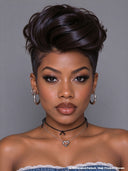 Full lace wig pixie wavy black 100% Human Hair