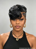 Full lace Pixie Wig Natural Black side part straight 100% Human Hair