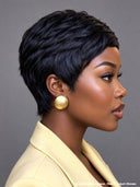 Machine Made straight pixie cut wig black 100% Human Hair