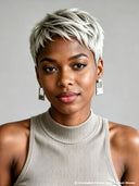 Machine Made Glueless pixie cut wig silver