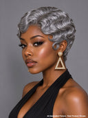 Machine Made Silver Salt And Pepper Grey pixie cut wig 100% Human Hair