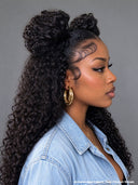 Pre-styled Updo 13x4 Lace Front Wig Black curly wave 18 inch 100% Human Hair