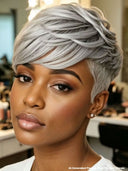 Pixie cut wig gray Salt and pepper Glueless wig 100% Human Hair