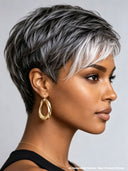 Special Machine made pixie cut wig Silver Gray 100% Human Hair