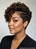 Lace front 13x4 pixie wig side part Brown highlight for black woman